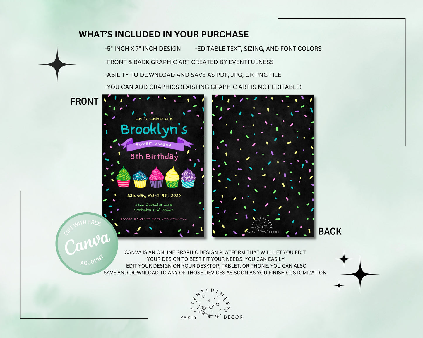 Dark Cupcake Party Invitation | Cupcake Invite | Cupcake Birthday | Sprinkles | Cupcake Party