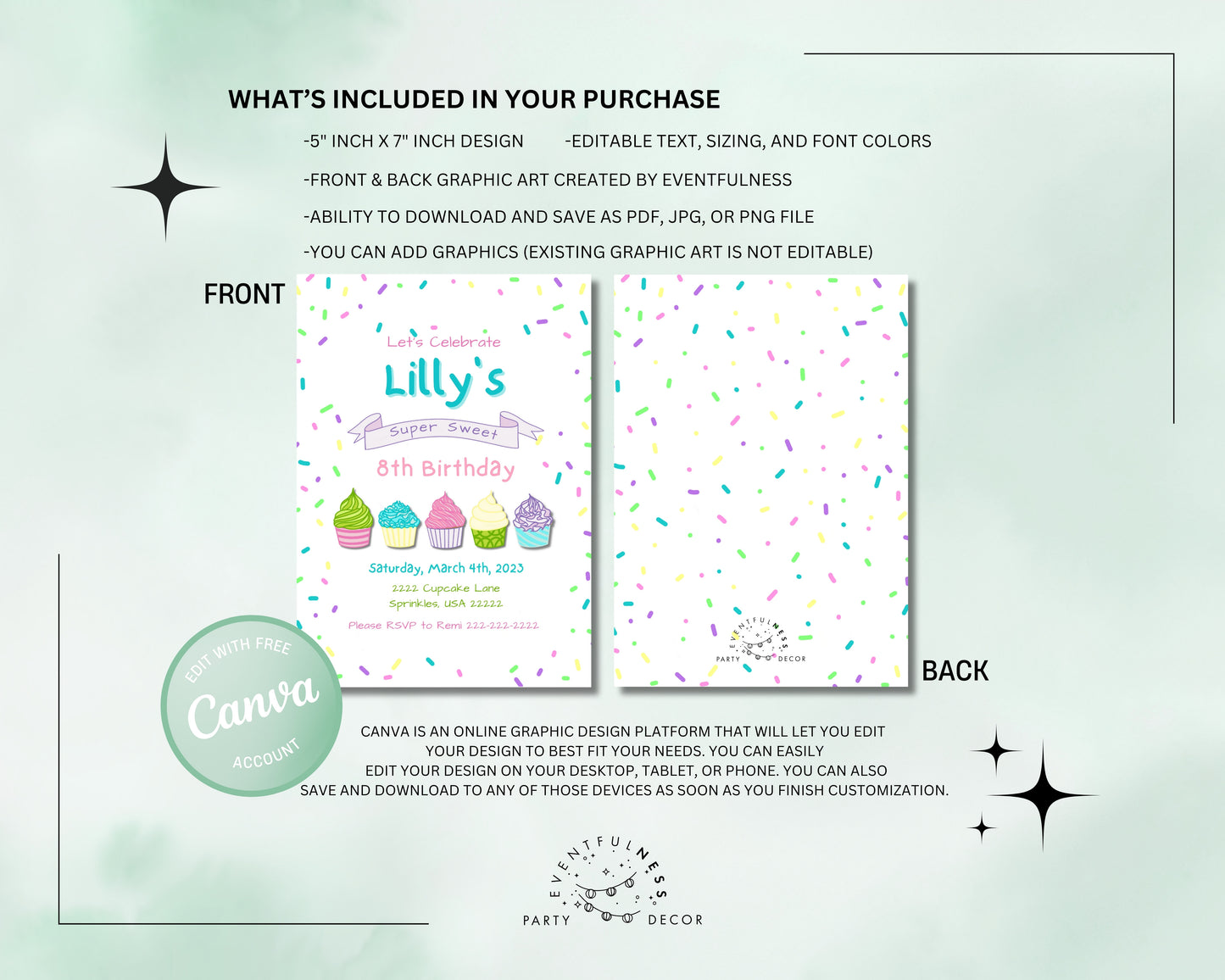 Light Cupcake Party Invitation | Cupcake Invite | Cupcake Birthday | Sprinkles | Cupcake Party