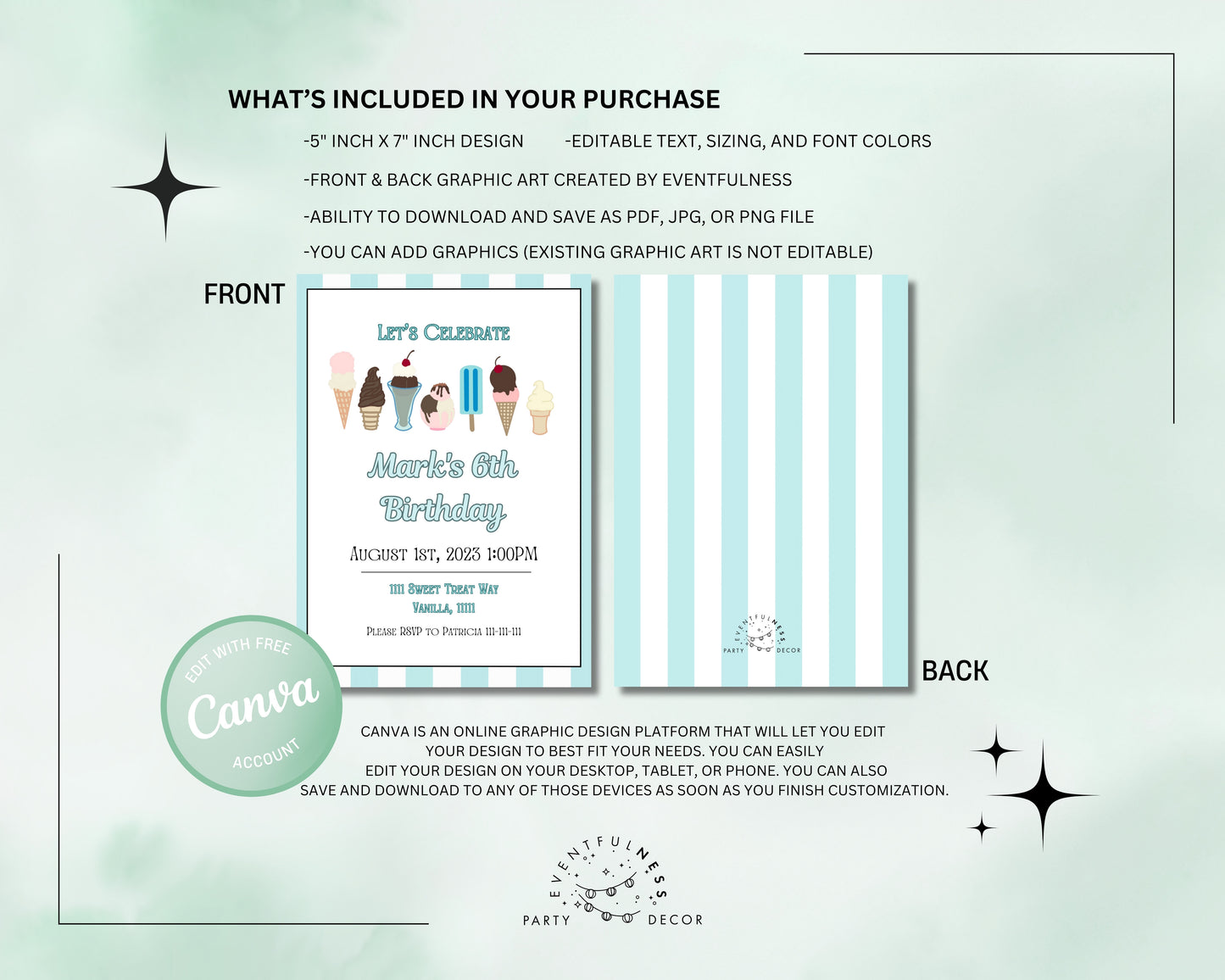 Blue Ice Cream Party Invitation | Ice Cream Party | Sprinkles | Ice Cream Birthday | Ice Cream Invitation