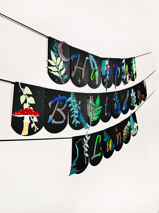 Nocturnal Party Banner | Birthday Banner | Enchanted Forest | Magical Forest | Dark Forest Party | Dark Cottagecore | Halloween Party