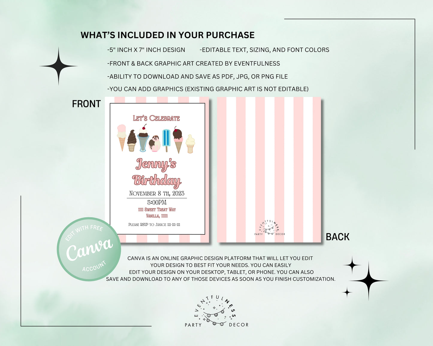 Pink Ice Cream Party Invitation | Ice Cream Party | Sprinkles | Ice Cream Birthday | Ice Cream Invitation