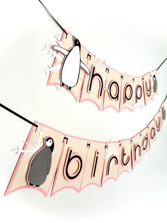 Penguin Party Banner Pink | Penguin Garland | Penguin Banner | Pink Penguin | Penguin Party