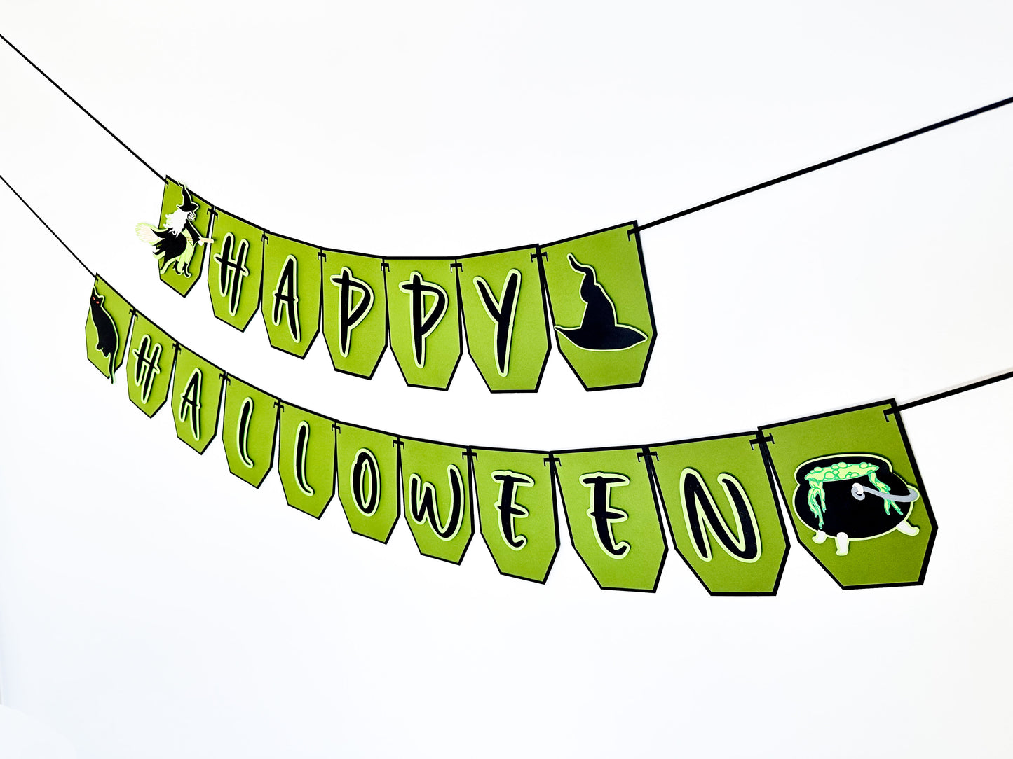 Green Witch Halloween Banner | Witch Garland | Halloween Decoration | Happy Halloween Banner