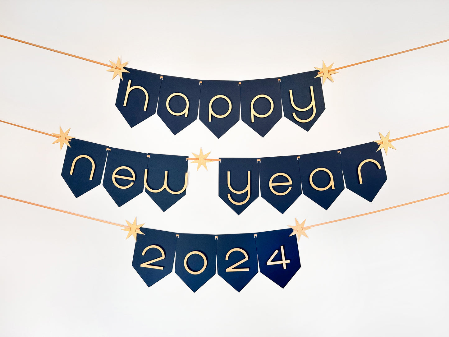 Happy New Year sign | Happy New Year Banner | New Years Party | New Years Décor | 2024 | Gold Star Banner |Blue and Gold Party |Gold Shimmer