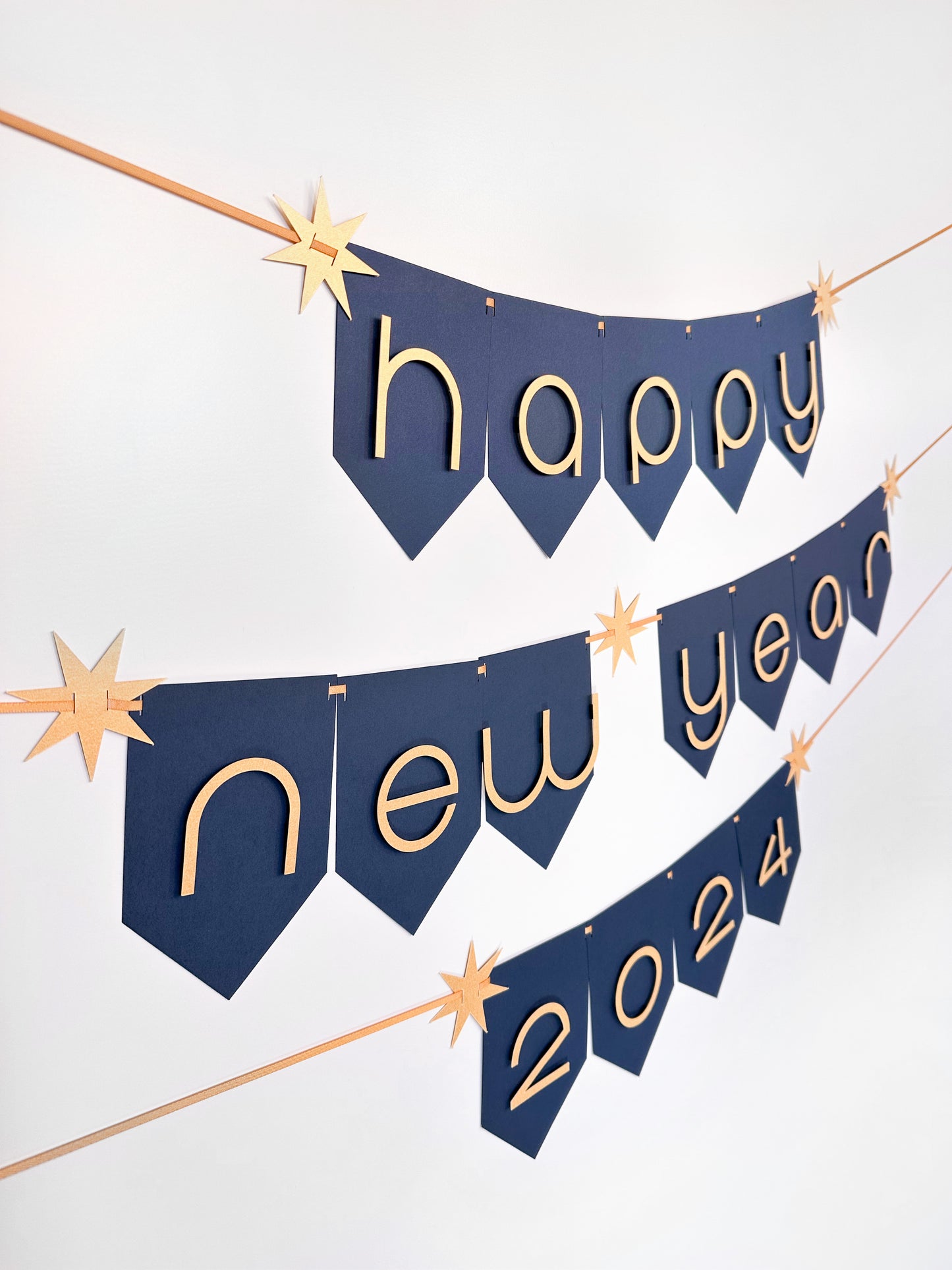 Happy New Year sign | Happy New Year Banner | New Years Party | New Years Décor | 2024 | Gold Star Banner |Blue and Gold Party |Gold Shimmer