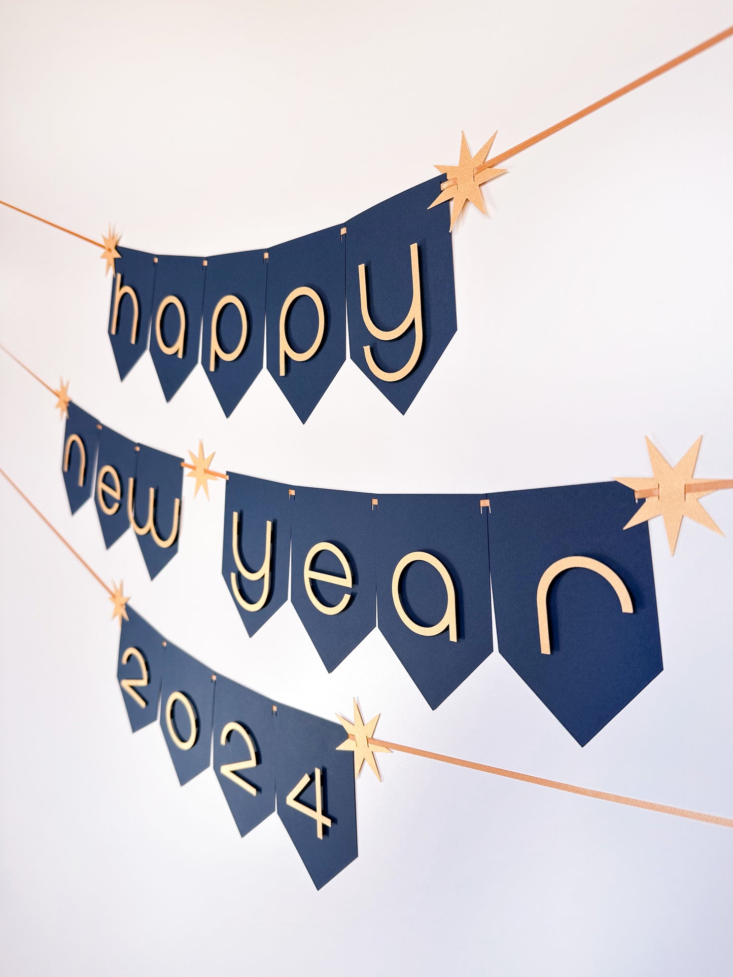 Happy New Year sign | Happy New Year Banner | New Years Party | New Years Décor | 2024 | Gold Star Banner |Blue and Gold Party |Gold Shimmer