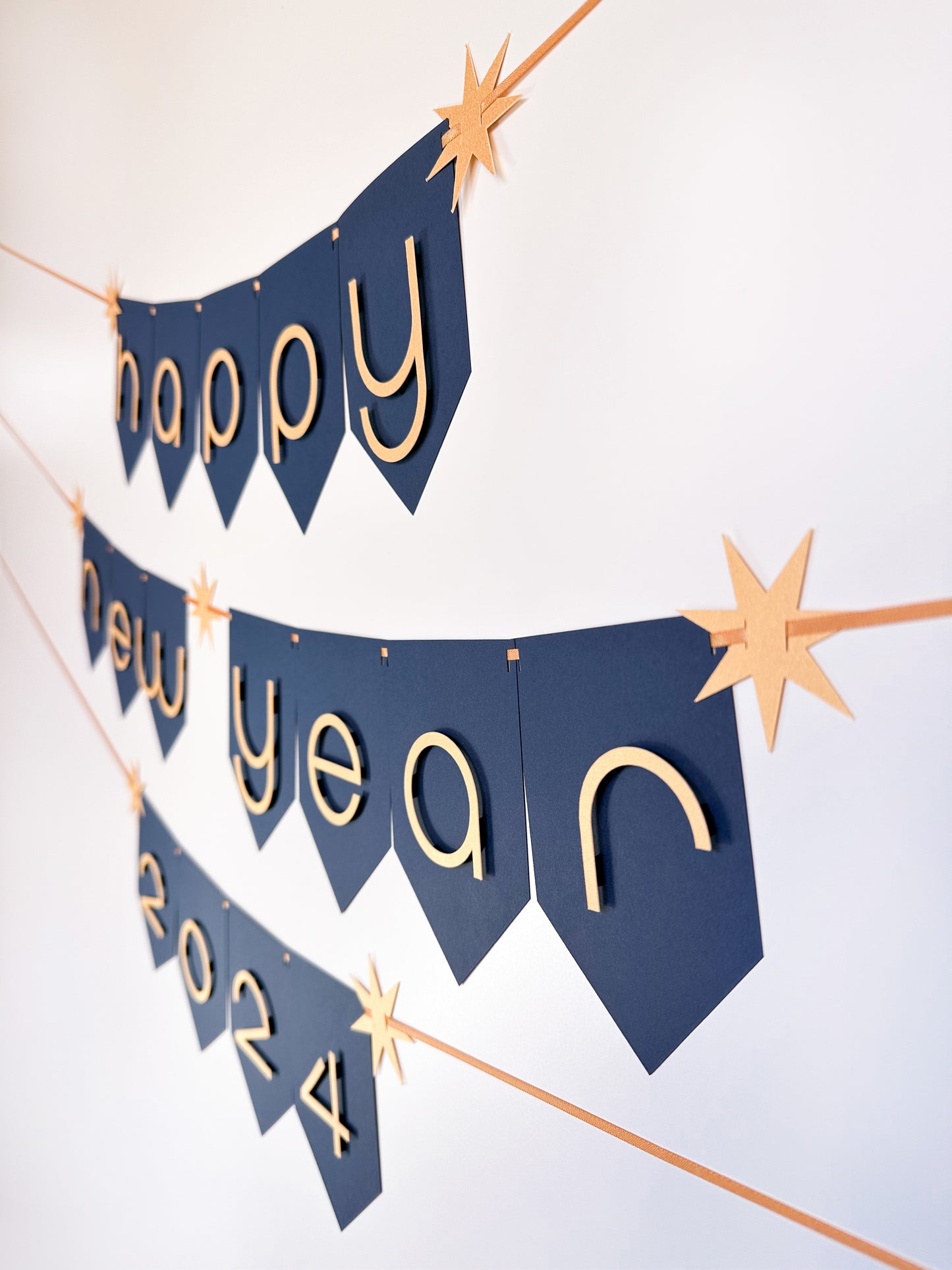 Happy New Year sign | Happy New Year Banner | New Years Party | New Years Décor | 2024 | Gold Star Banner |Blue and Gold Party |Gold Shimmer