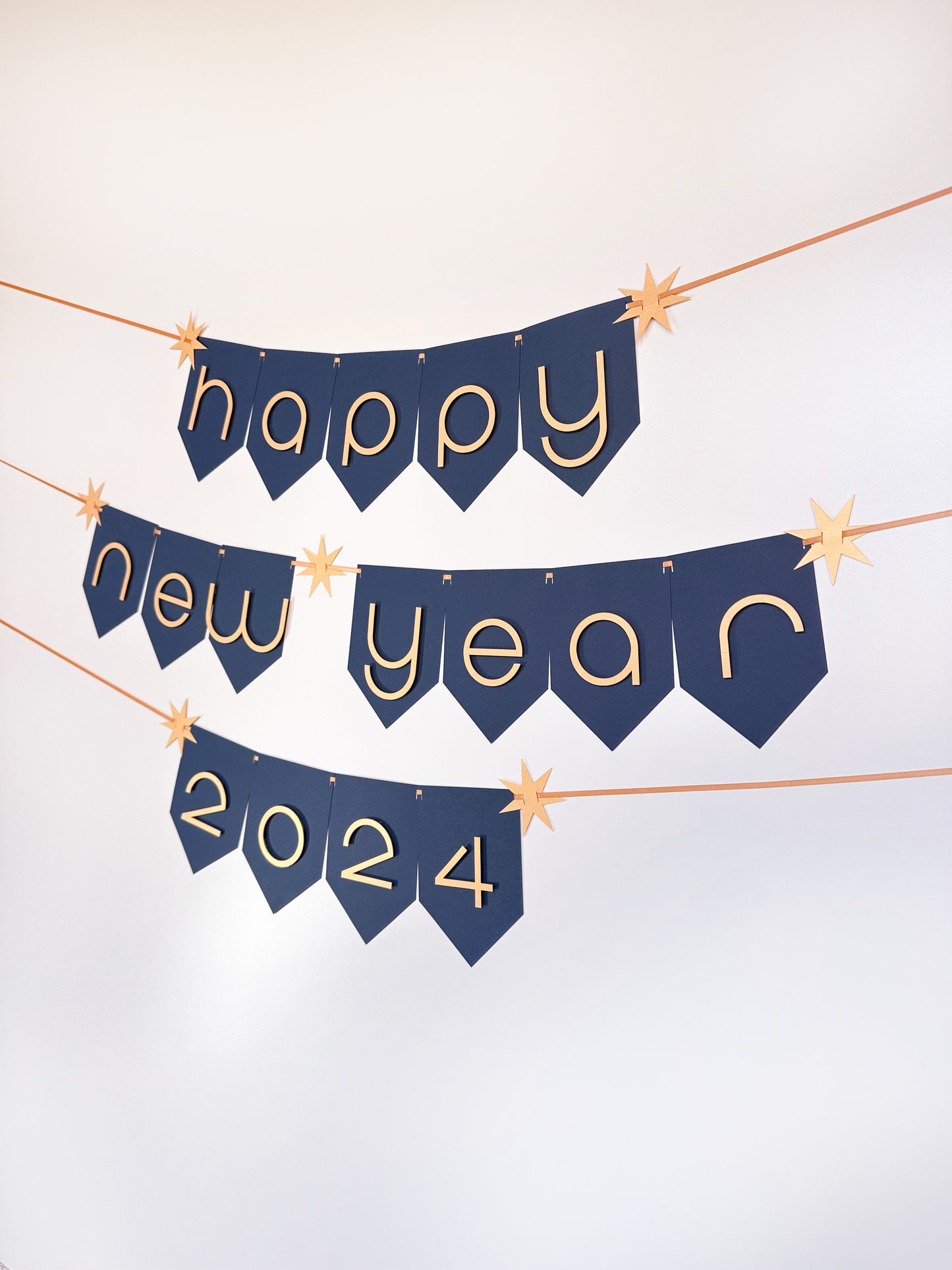 Happy New Year sign | Happy New Year Banner | New Years Party | New Years Décor | 2024 | Gold Star Banner |Blue and Gold Party |Gold Shimmer