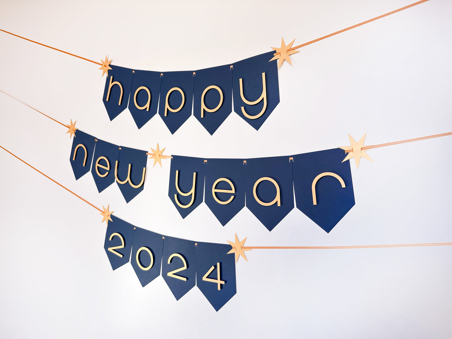 Happy New Year sign | Happy New Year Banner | New Years Party | New Years Décor | 2024 | Gold Star Banner |Blue and Gold Party |Gold Shimmer