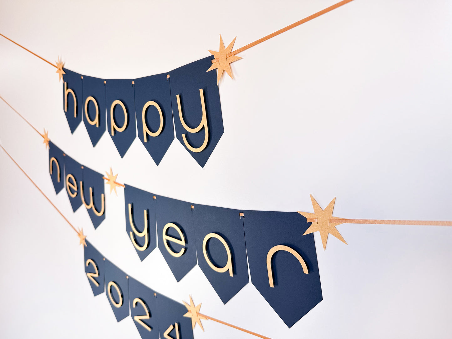 Happy New Year sign | Happy New Year Banner | New Years Party | New Years Décor | 2024 | Gold Star Banner |Blue and Gold Party |Gold Shimmer