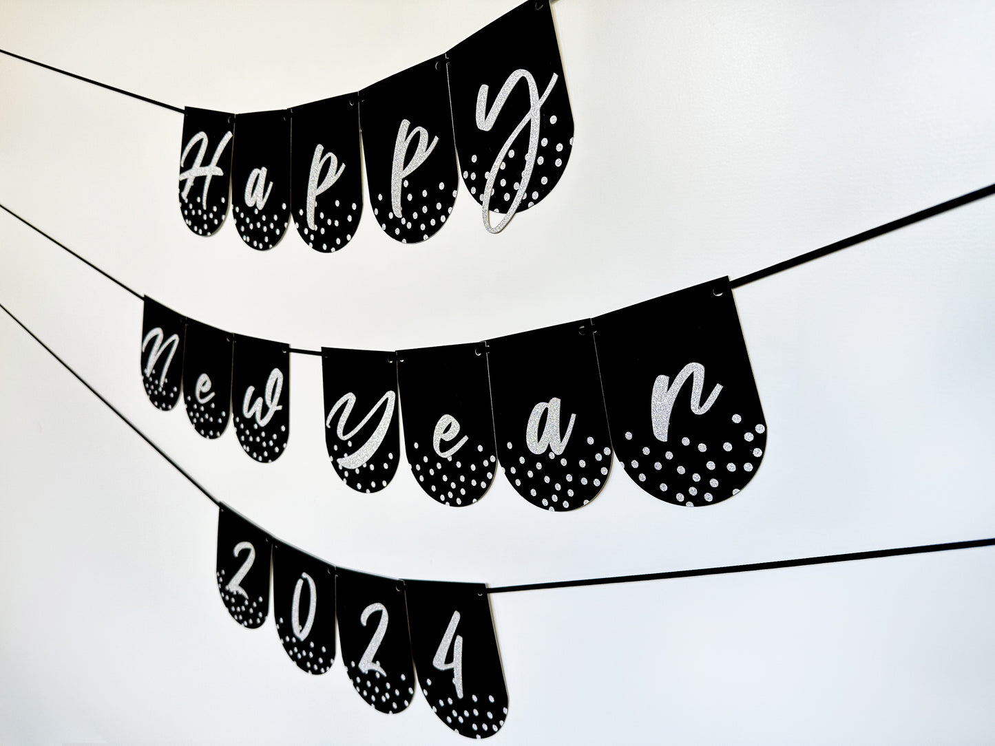 Happy New Year Banner | Happy New Year 2024 | New Year sign | Happy New Year | New Years Party | New Years Décor | 2024 | Silver and Black