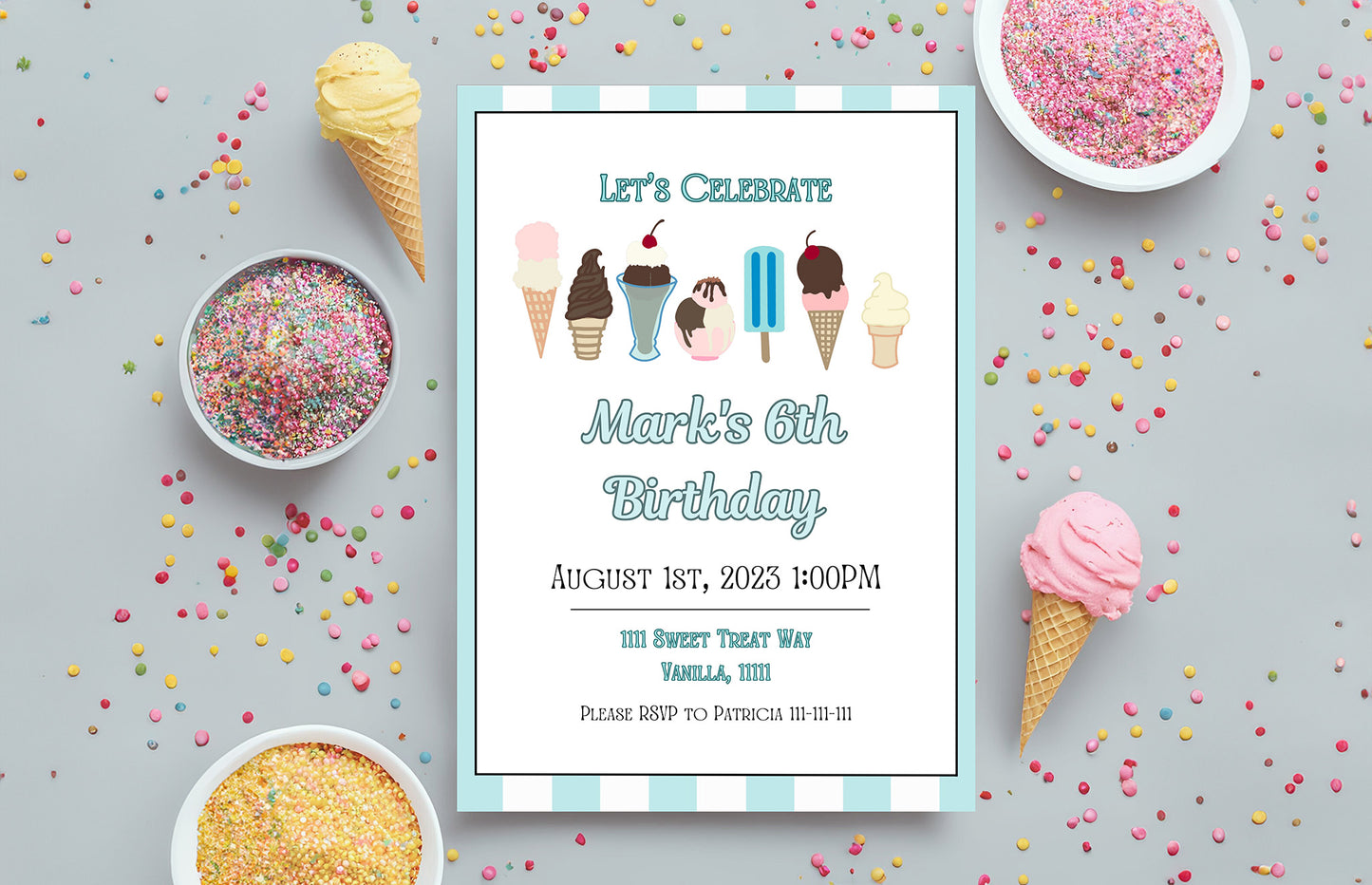 Blue Ice Cream Party Invitation | Ice Cream Party | Sprinkles | Ice Cream Birthday | Ice Cream Invitation