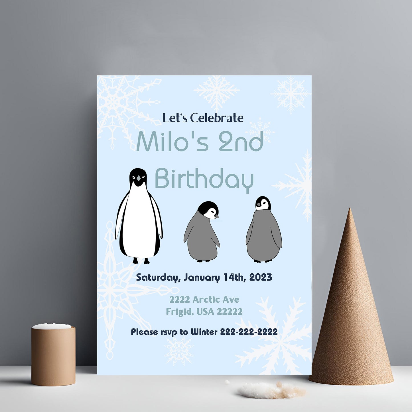 Blue Penguin Party Invitation | Penguin Party | Penguin Birthday | Penguin Baby Shower | Winter Party | Snowflakes