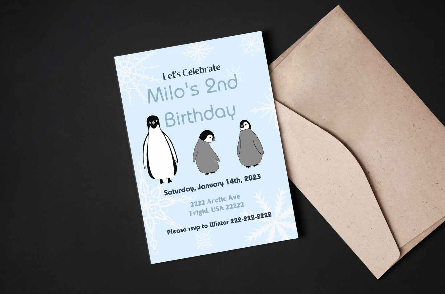 Blue Penguin Party Invitation | Penguin Party | Penguin Birthday | Penguin Baby Shower | Winter Party | Snowflakes