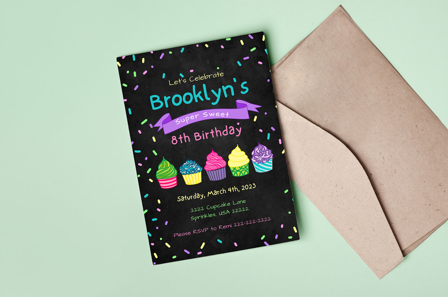 Dark Cupcake Party Invitation | Cupcake Invite | Cupcake Birthday | Sprinkles | Cupcake Party