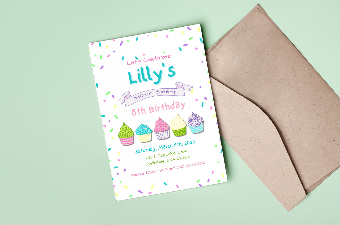 Light Cupcake Party Invitation | Cupcake Invite | Cupcake Birthday | Sprinkles | Cupcake Party