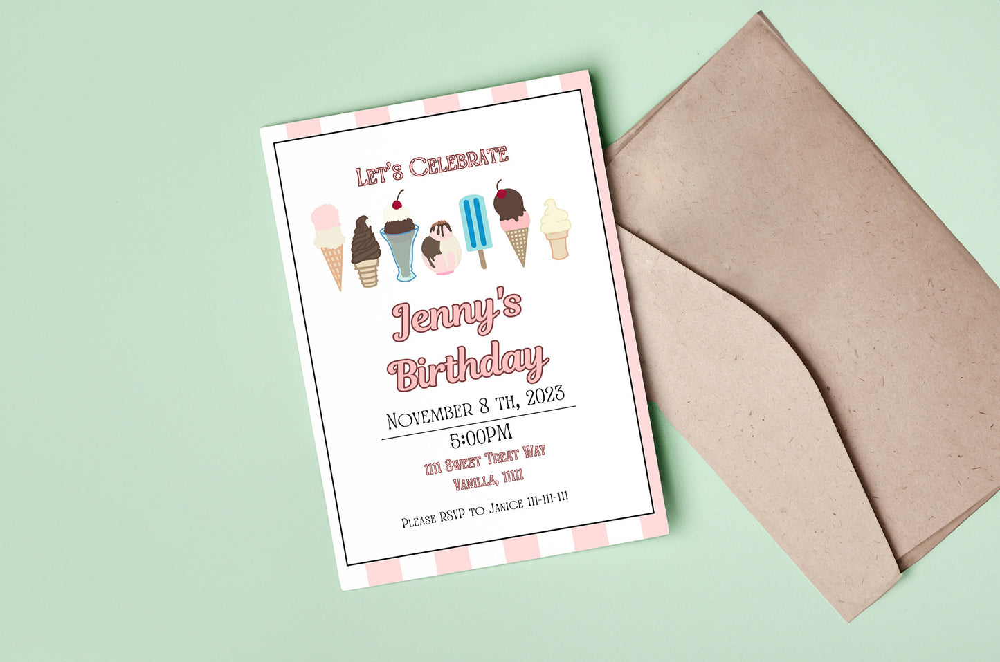 Pink Ice Cream Party Invitation | Ice Cream Party | Sprinkles | Ice Cream Birthday | Ice Cream Invitation