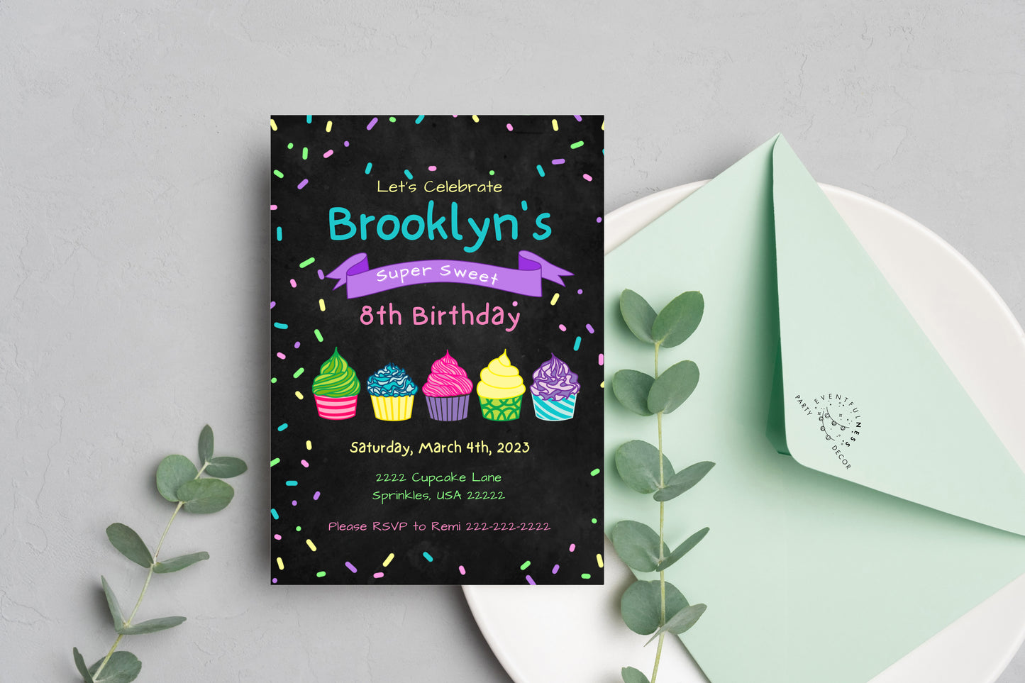 Dark Cupcake Party Invitation | Cupcake Invite | Cupcake Birthday | Sprinkles | Cupcake Party