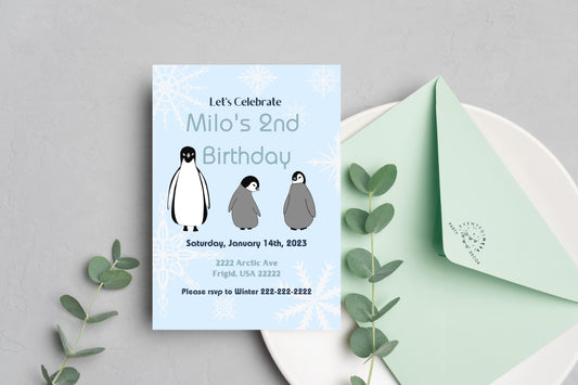 Blue Penguin Party Invitation | Penguin Party | Penguin Birthday | Penguin Baby Shower | Winter Party | Snowflakes