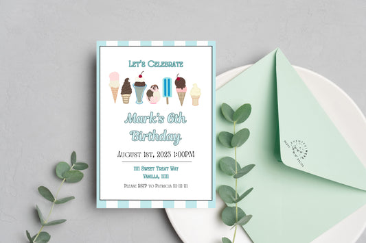 Blue Ice Cream Party Invitation | Ice Cream Party | Sprinkles | Ice Cream Birthday | Ice Cream Invitation