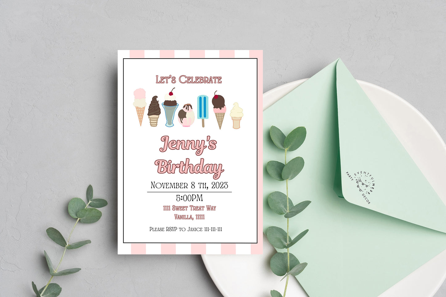 Pink Ice Cream Party Invitation | Ice Cream Party | Sprinkles | Ice Cream Birthday | Ice Cream Invitation