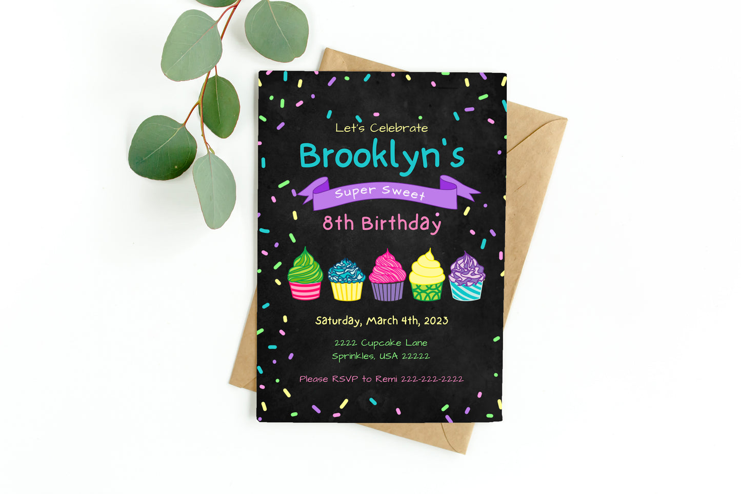 Dark Cupcake Party Invitation | Cupcake Invite | Cupcake Birthday | Sprinkles | Cupcake Party