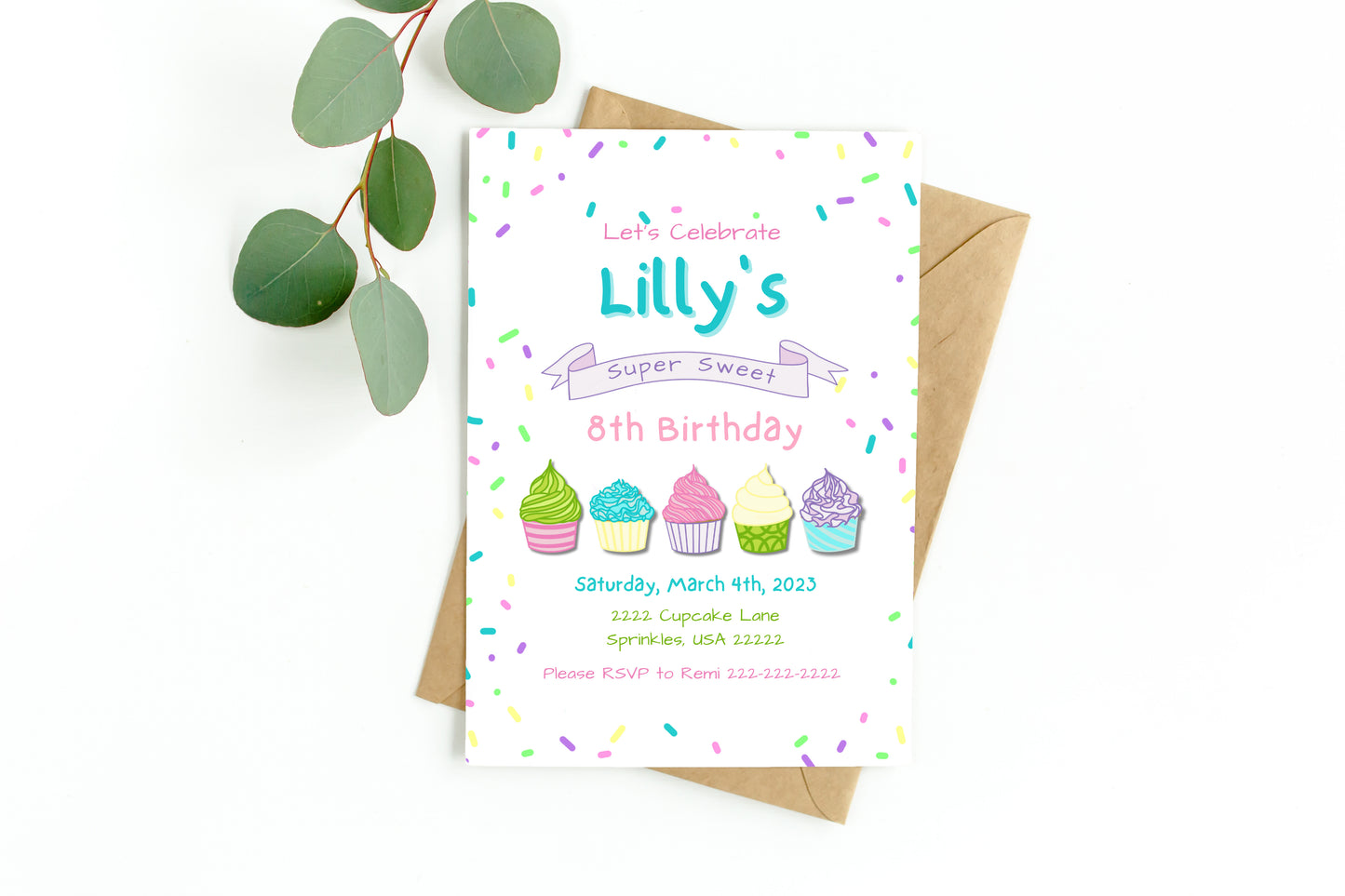 Light Cupcake Party Invitation | Cupcake Invite | Cupcake Birthday | Sprinkles | Cupcake Party