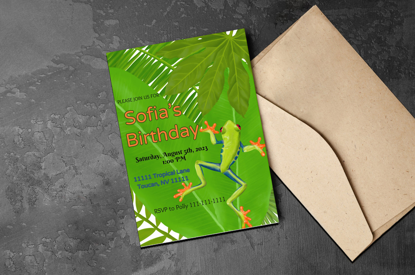 Frog Party Invitation | Jungle | Digital Party Invite | Birthday| Shower| Tropical Creatures | Birthday| Luau | Frog | Leaves| Boys Birthday