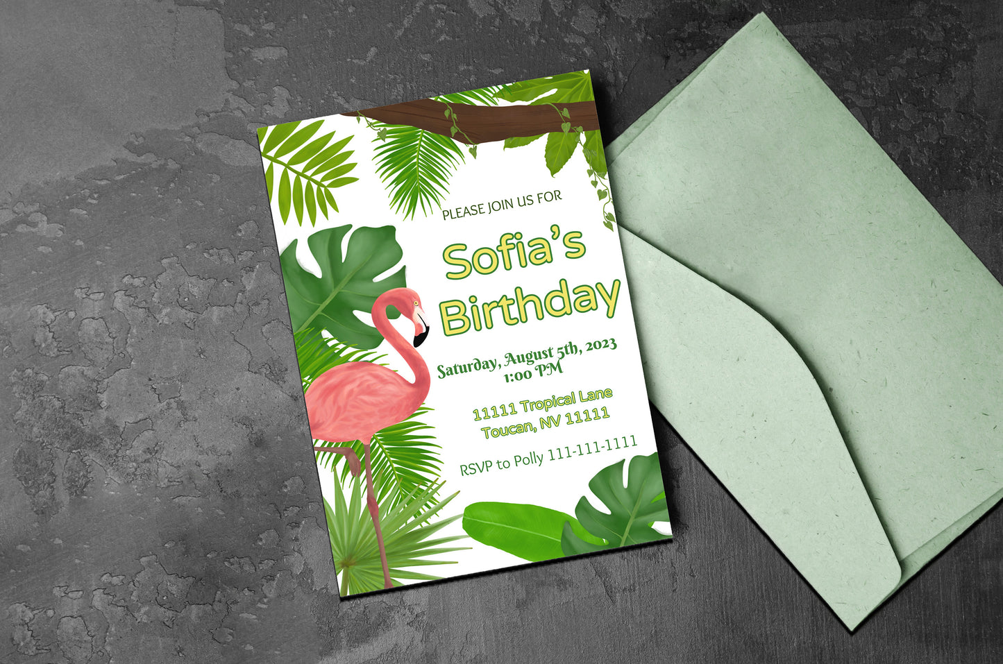 Flamingo Party Invitation | Jungle | Digital Party Invite | Birthday| Shower| Tropical Birds | Birthday| Luau | Flamingo | Leaves