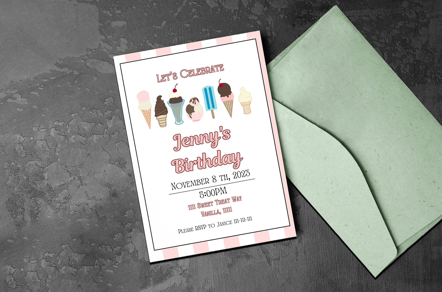 Pink Ice Cream Party Invitation | Ice Cream Party | Sprinkles | Ice Cream Birthday | Ice Cream Invitation