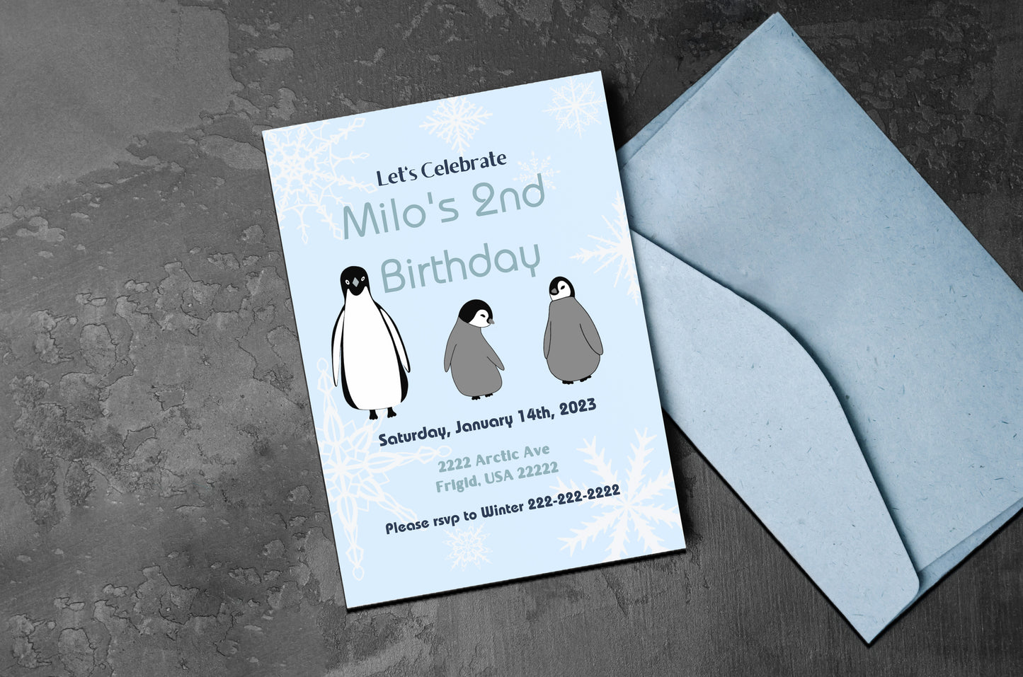 Blue Penguin Party Invitation | Penguin Party | Penguin Birthday | Penguin Baby Shower | Winter Party | Snowflakes