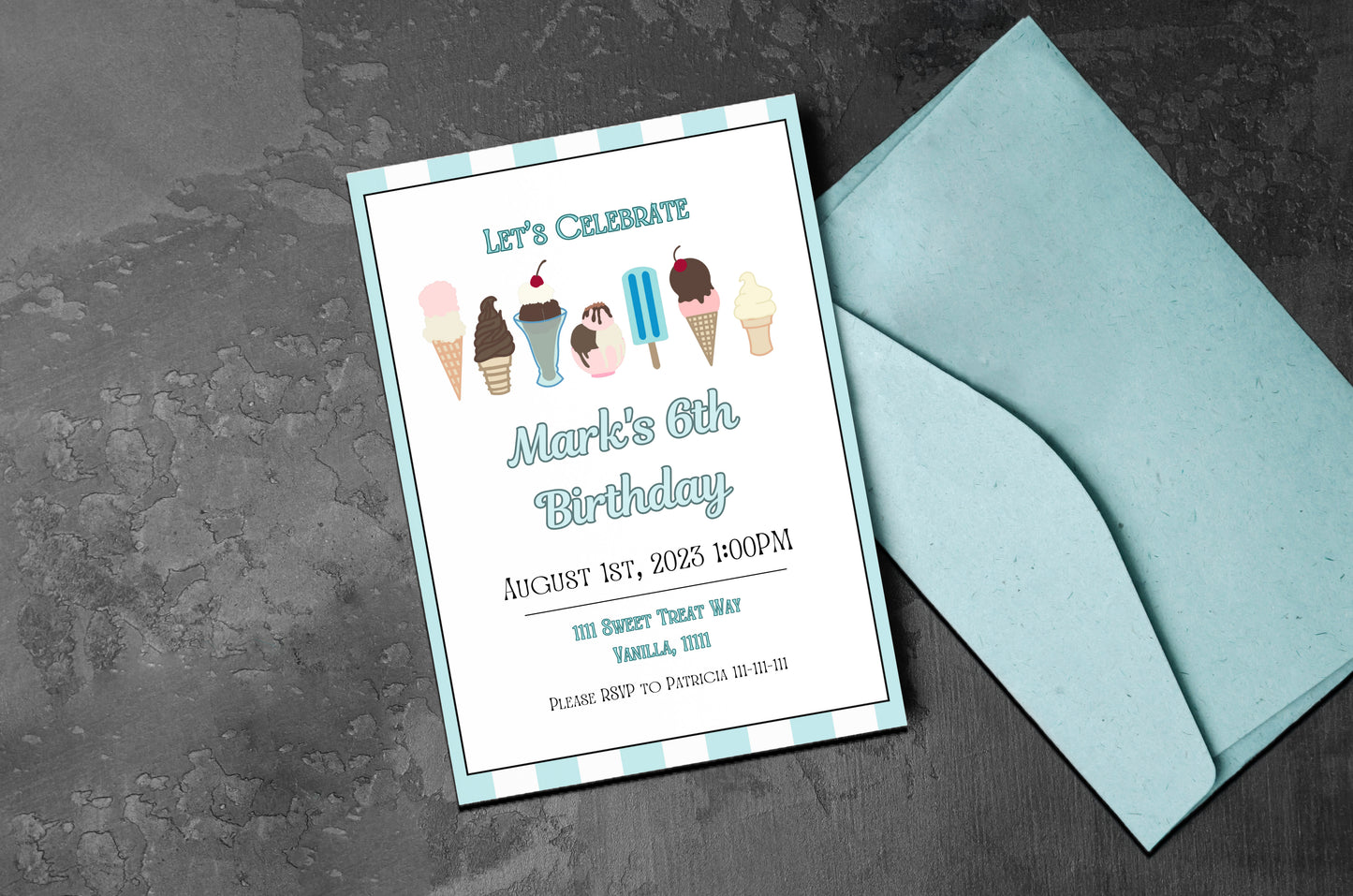 Blue Ice Cream Party Invitation | Ice Cream Party | Sprinkles | Ice Cream Birthday | Ice Cream Invitation