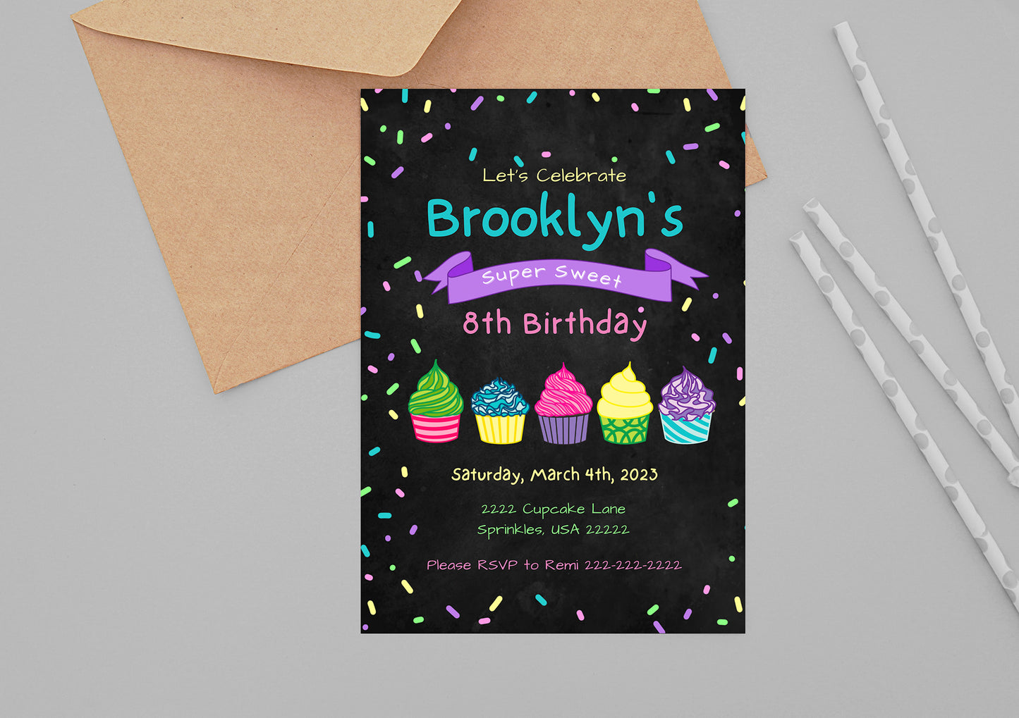 Dark Cupcake Party Invitation | Cupcake Invite | Cupcake Birthday | Sprinkles | Cupcake Party