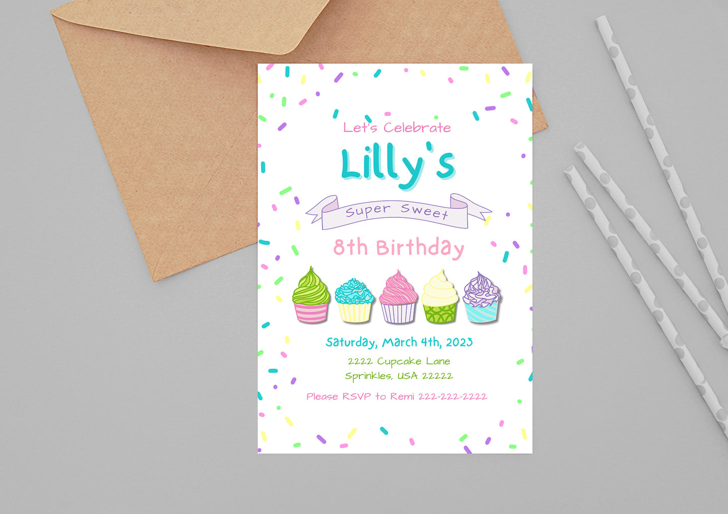 Light Cupcake Party Invitation | Cupcake Invite | Cupcake Birthday | Sprinkles | Cupcake Party