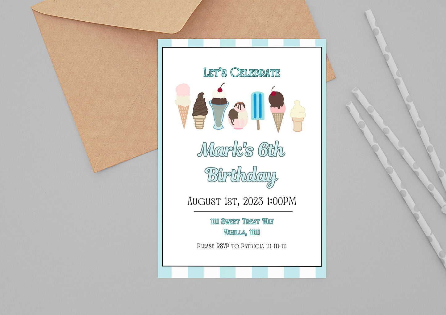 Blue Ice Cream Party Invitation | Ice Cream Party | Sprinkles | Ice Cream Birthday | Ice Cream Invitation