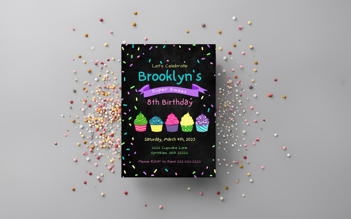 Dark Cupcake Party Invitation | Cupcake Invite | Cupcake Birthday | Sprinkles | Cupcake Party