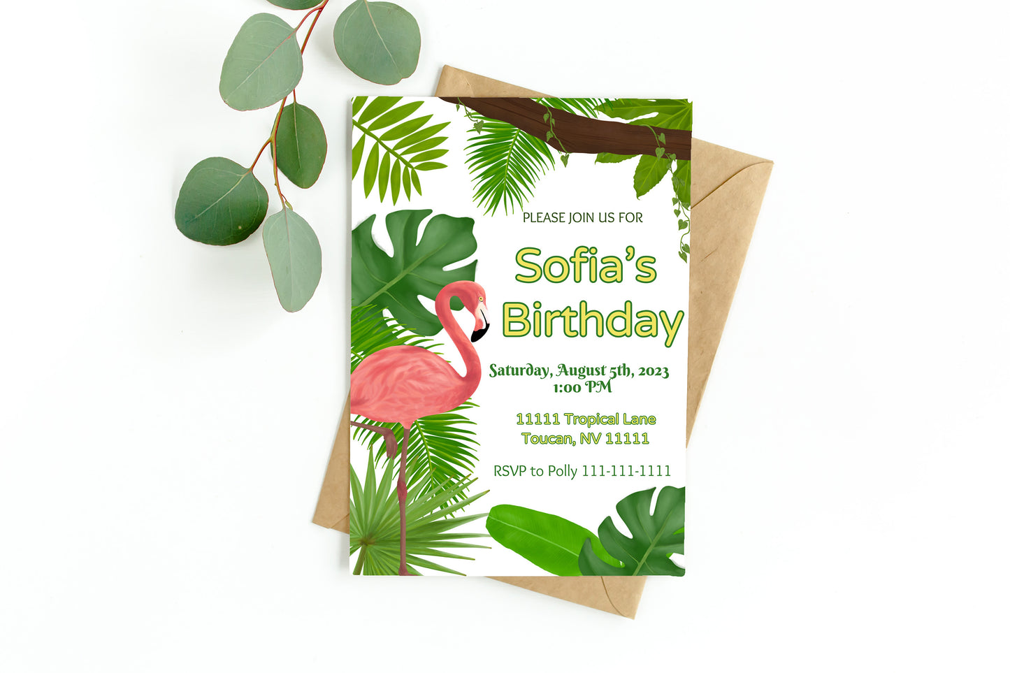 Flamingo Party Invitation | Jungle | Digital Party Invite | Birthday| Shower| Tropical Birds | Birthday| Luau | Flamingo | Leaves