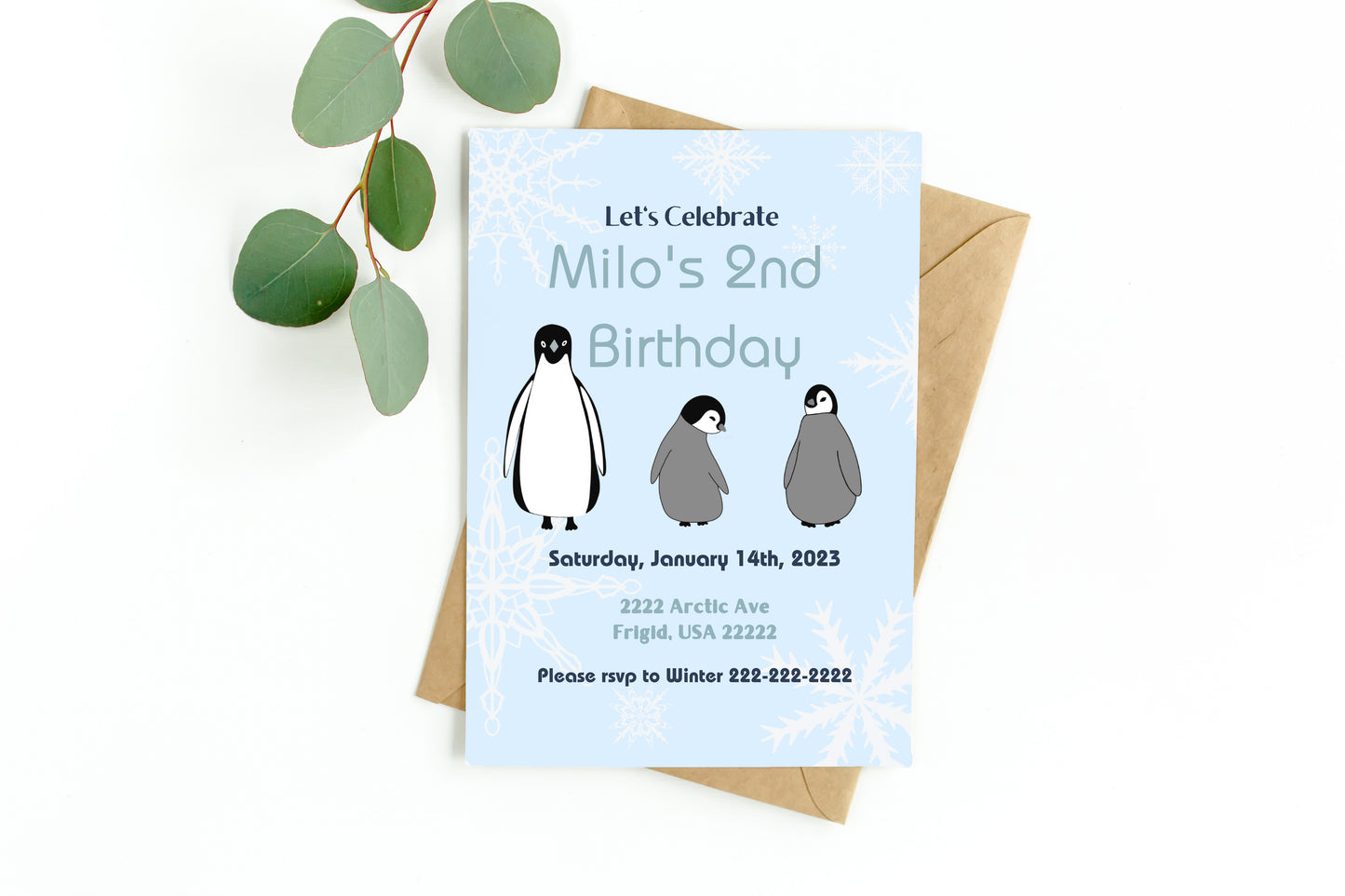 Blue Penguin Party Invitation | Penguin Party | Penguin Birthday | Penguin Baby Shower | Winter Party | Snowflakes