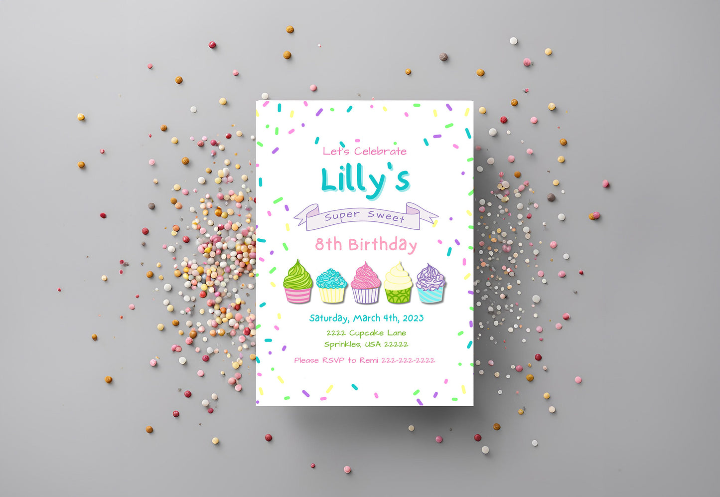 Light Cupcake Party Invitation | Cupcake Invite | Cupcake Birthday | Sprinkles | Cupcake Party