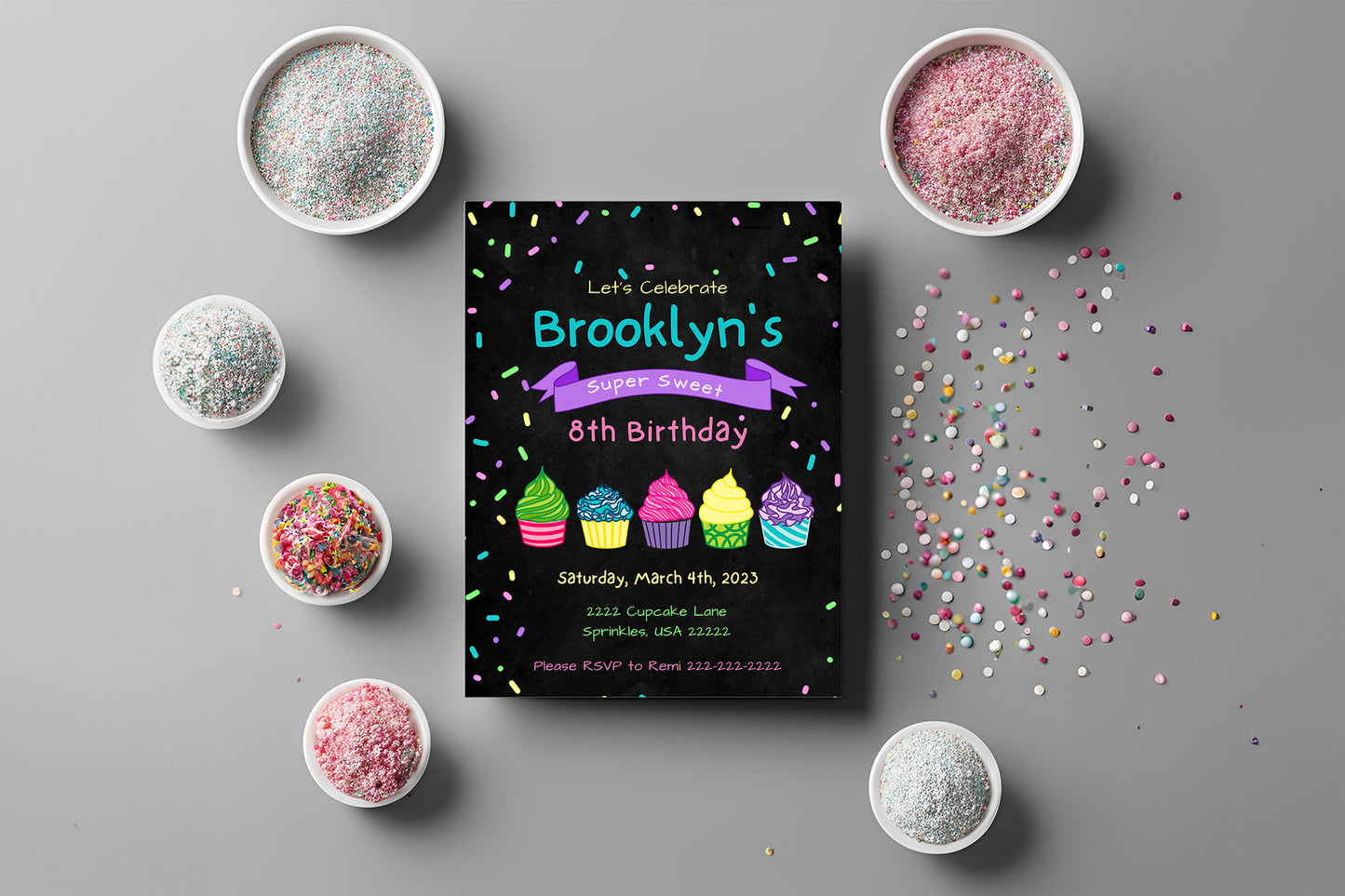 Dark Cupcake Party Invitation | Cupcake Invite | Cupcake Birthday | Sprinkles | Cupcake Party