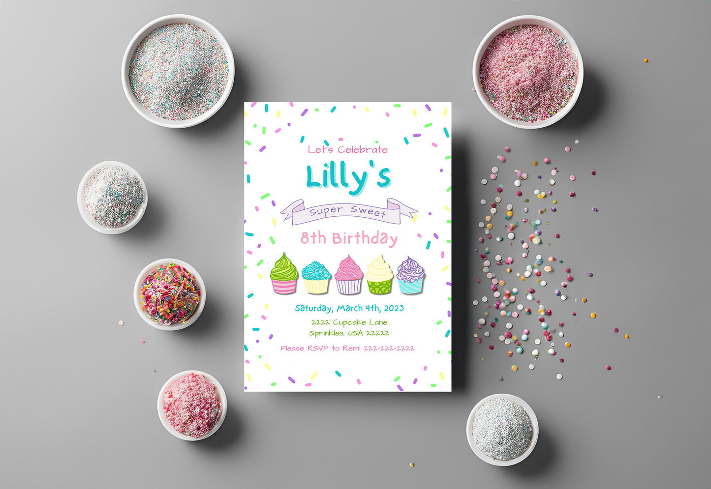 Light Cupcake Party Invitation | Cupcake Invite | Cupcake Birthday | Sprinkles | Cupcake Party