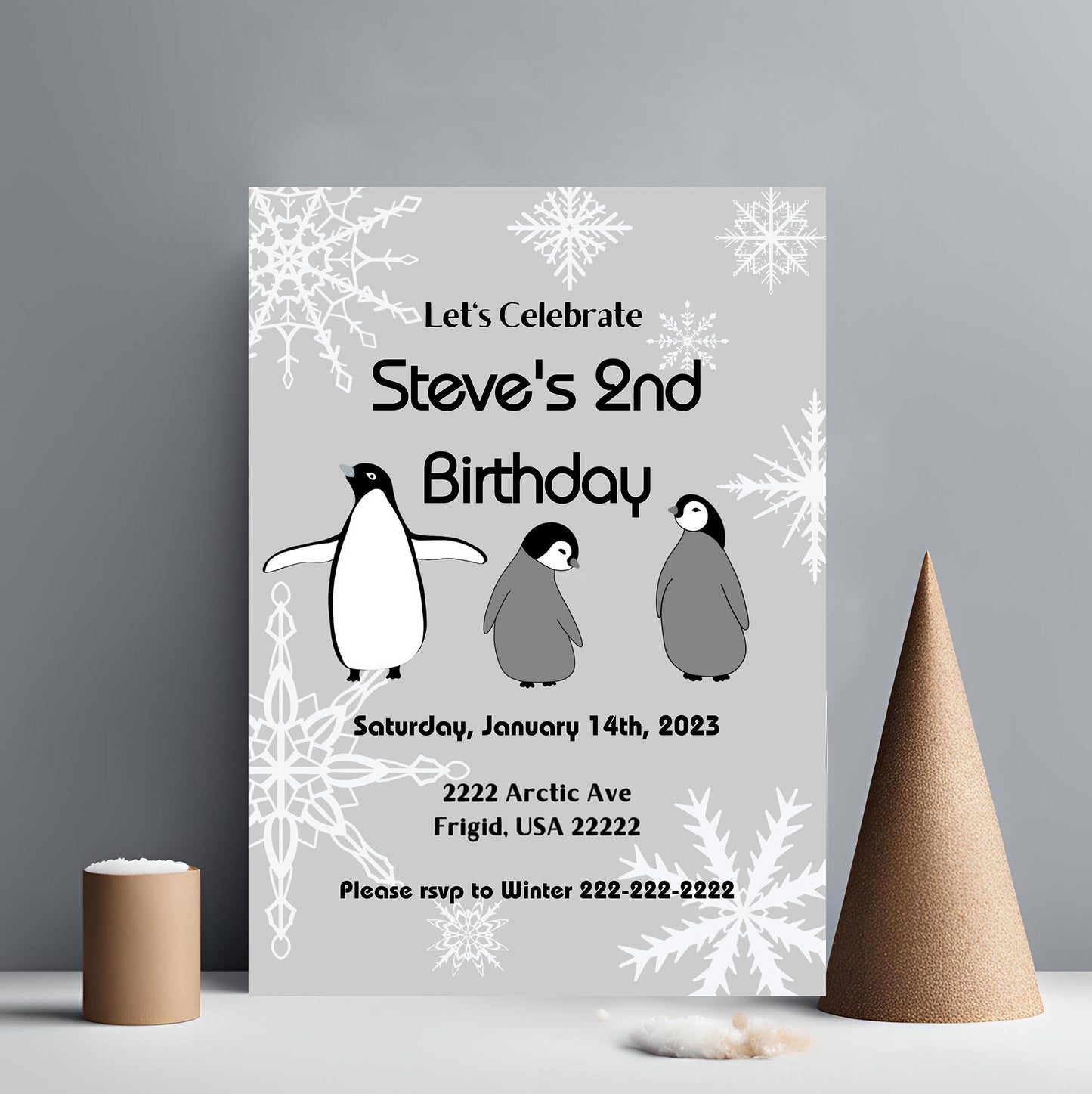 Grey Penguin Party Invitation | Penguin Party | Penguin Birthday | Penguin Baby Shower | Winter Party | Snowflakes