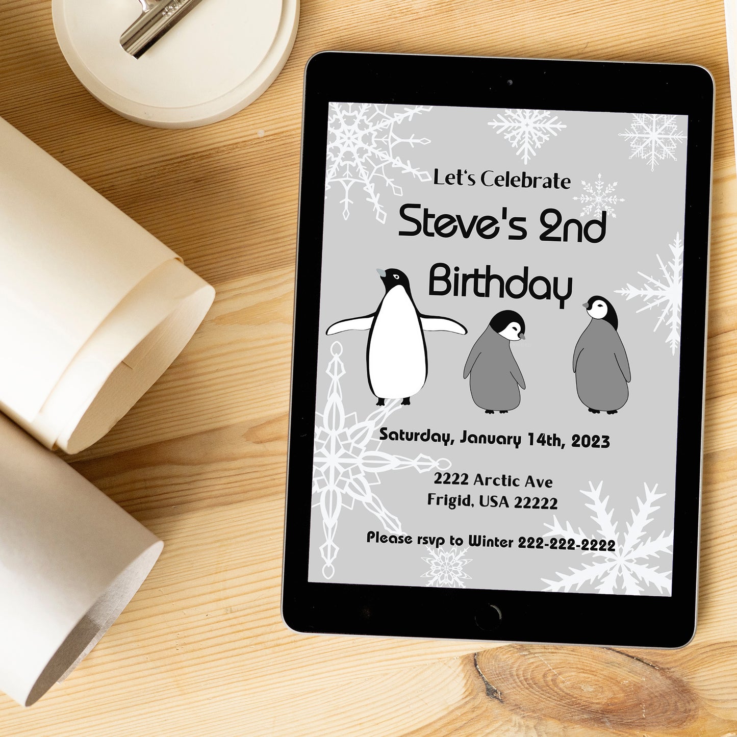 Grey Penguin Party Invitation | Penguin Party | Penguin Birthday | Penguin Baby Shower | Winter Party | Snowflakes