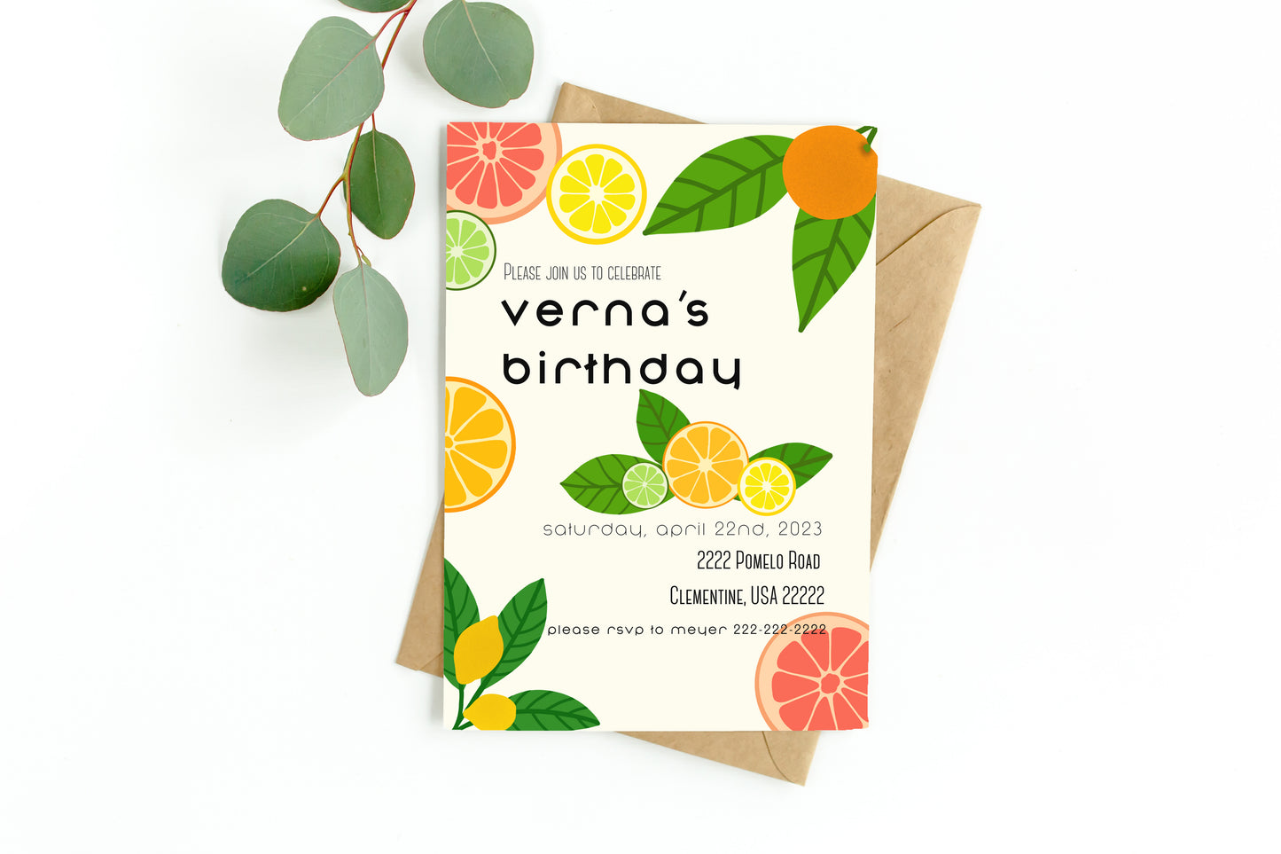 Citrus Party Invitation | Lemons | Party Invite | Lime | Digital Invite | Editable | Birthday Invite | Oranges | Grapefruit | Lemon Party