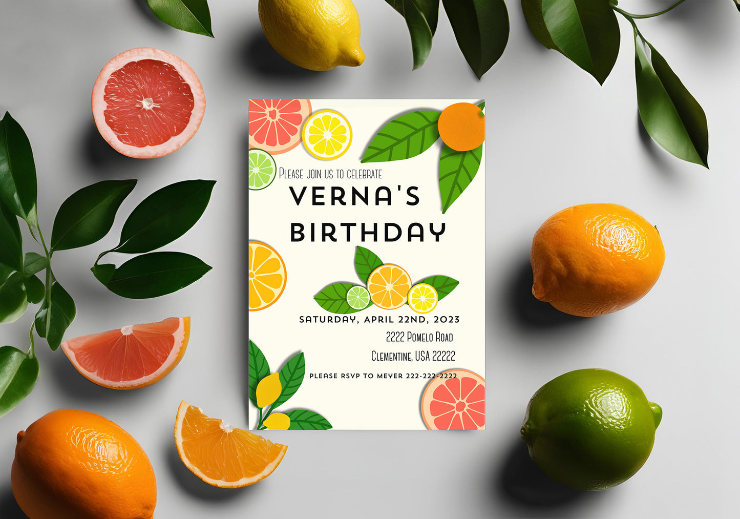 Citrus Party Invitation | Lemons | Party Invite | Lime | Digital Invite | Editable | Birthday Invite | Oranges | Grapefruit | Lemon Party