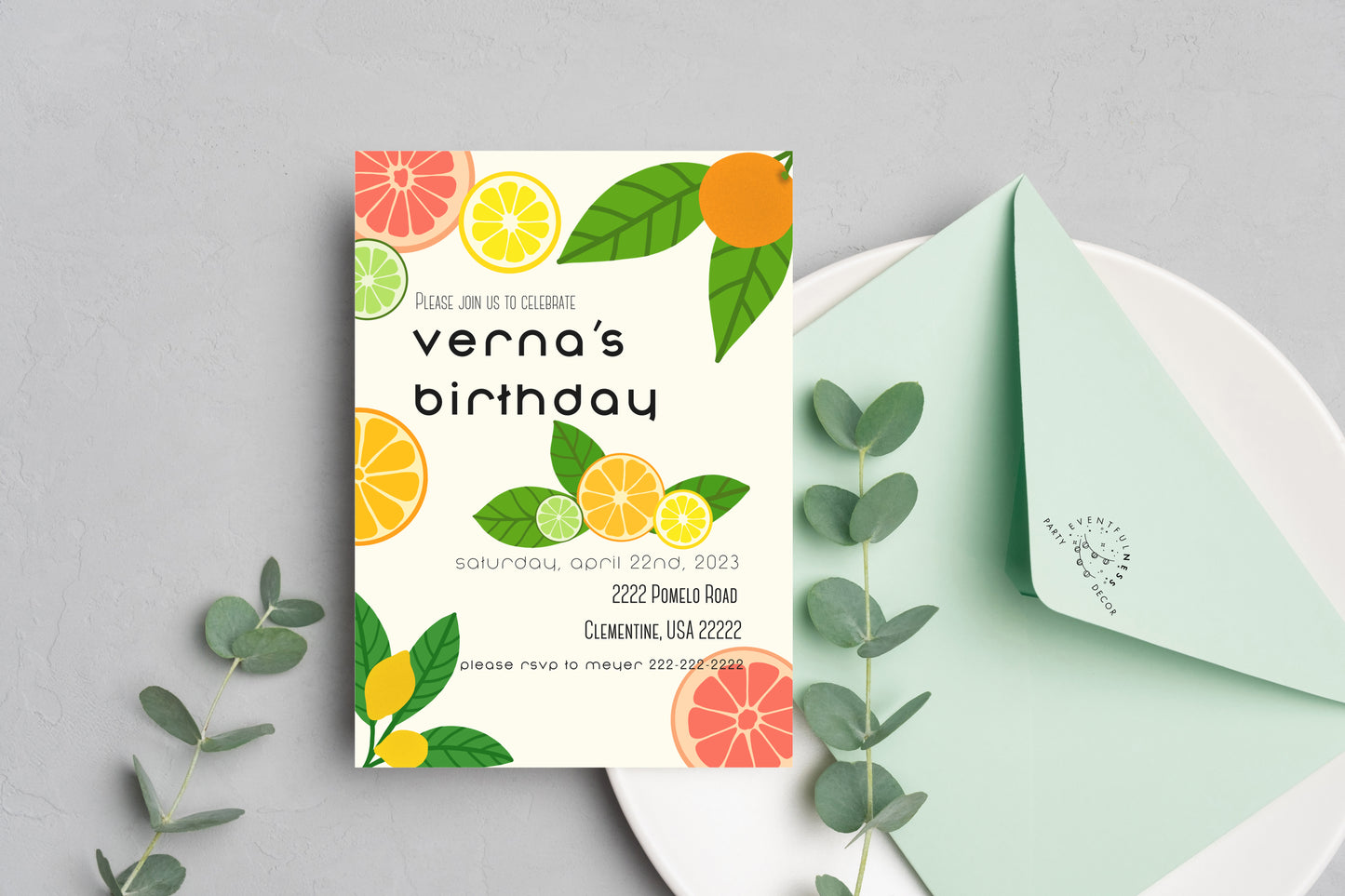 Citrus Party Invitation | Lemons | Party Invite | Lime | Digital Invite | Editable | Birthday Invite | Oranges | Grapefruit | Lemon Party