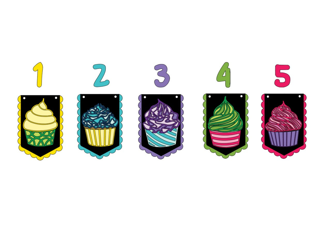 Cupcake Party Banner Dark | Cupcake Garland | Cupcake Birthday | Cupcake Decorations